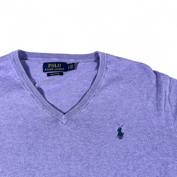 Polo Ralph Lauren Sweater Adult LARGE Purple Pima Cotton V Neck Pony Logo Preppy - Picture 2 of 8